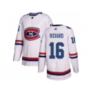 Men Adidas Montreal Canadiens #16 Henri Richard White Authentic 2017 100 Classic Stitched NHL Jersey