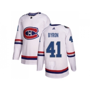 Men Adidas Montreal Canadiens #41 Paul Byron White Authentic 2017 100 Classic Stitched NHL Jersey