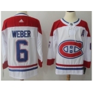 Men Adidas Montreal Canadiens #6 Shea Weber White Road Authentic Stitched NHL Jersey