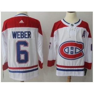 Men Adidas Montreal Canadiens #6 Shea Weber White Road Authentic Stitched NHL Jersey
