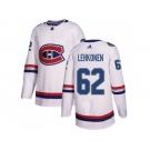 Men Adidas Montreal Canadiens #62 Artturi Lehkonen White Authentic 2017 100 Classic Stitched NHL Jersey