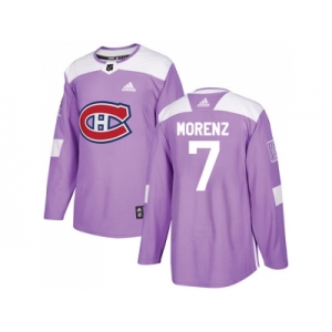 Men Adidas Montreal Canadiens #7 Howie Morenz Purple Authentic Fights Cancer Stitched NHL Jersey