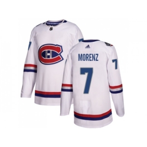 Men Adidas Montreal Canadiens #7 Howie Morenz White Authentic 2017 100 Classic Stitched NHL Jersey