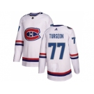 Men Adidas Montreal Canadiens #77 Pierre Turgeon White Authentic 2017 100 Classic Stitched NHL Jersey