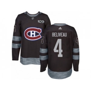 Men's Adidas Montreal Canadiens #4 Jean Beliveau Authentic Black 1917-2017 100th Anniversary NHL Jersey