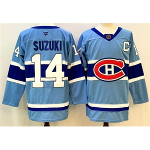 Men's Montreal Canadiens #14 Nick Suzuki Blue 2023-24 Reverse Retro Stitched Jersey