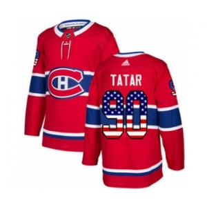 Men's Montreal Canadiens #90 Tomas Tatar Red Home USA Flag Stitched Hockey Jersey