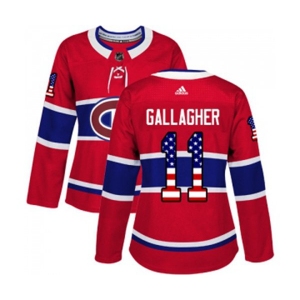 Women Adidas Montreal Canadiens #11 Brendan Gallagher Authentic Red USA Flag Fashion NHL Jersey