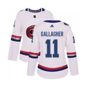 Women Adidas Montreal Canadiens #11 Brendan Gallagher Authentic White 2017 100 Classic NHL Jersey