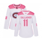 Women Adidas Montreal Canadiens #11 Brendan Gallagher Authentic White Pink Fashion NHL Jersey