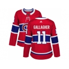 Women Adidas Montreal Canadiens #11 Brendan Gallagher Red Home Authentic Stitched NHL Jersey