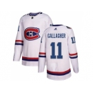 Women Adidas Montreal Canadiens #11 Brendan Gallagher White Authentic 2017 100 Classic Stitched NHL Jersey