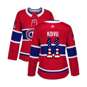 Women Adidas Montreal Canadiens #11 Saku Koivu Authentic Red USA Flag Fashion NHL Jersey