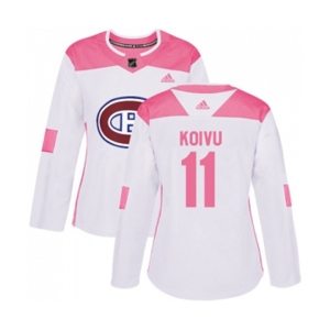Women Adidas Montreal Canadiens #11 Saku Koivu Authentic White Pink Fashion NHL Jersey