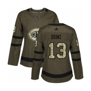 Women Adidas Montreal Canadiens #13 Max Domi Authentic Green Salute to Service NHL Jersey