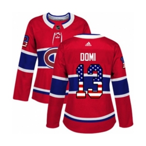 Women Adidas Montreal Canadiens #13 Max Domi Authentic Red USA Flag Fashion NHL Jersey