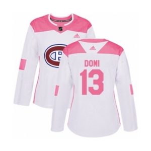 Women Adidas Montreal Canadiens #13 Max Domi Authentic White Pink Fashion NHL Jersey
