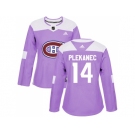 Women Adidas Montreal Canadiens #14 Tomas Plekanec Purple Authentic Fights Cancer Stitched NHL Jersey