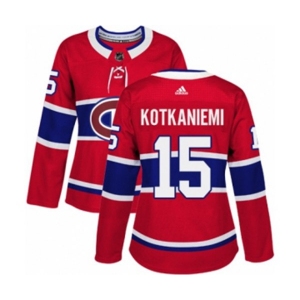 Women Adidas Montreal Canadiens #15 Jesperi Kotkaniemi Authentic Red Home NHL Jersey