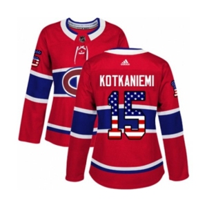 Women Adidas Montreal Canadiens #15 Jesperi Kotkaniemi Authentic Red USA Flag Fashion NHL Jersey