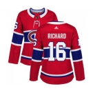 Women Adidas Montreal Canadiens #16 Henri Richard Authentic Red Home NHL Jersey