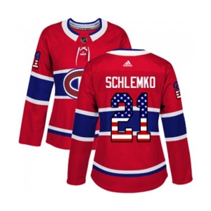 Women Adidas Montreal Canadiens #21 David Schlemko Authentic Red USA Flag Fashion NHL Jersey