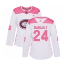 Women Adidas Montreal Canadiens #24 Phillip Danault Authentic White Pink Fashion NHL Jersey