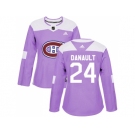 Women Adidas Montreal Canadiens #24 Phillip Danault Purple Authentic Fights Cancer Stitched NHL Jersey