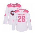 Women Adidas Montreal Canadiens #26 Mats Naslund Authentic White Pink Fashion NHL Jersey