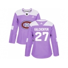 Women Adidas Montreal Canadiens #27 Alex Galchenyuk Purple Authentic Fights Cancer Stitched NHL Jersey