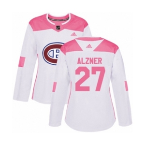 Women Adidas Montreal Canadiens #27 Karl Alzner Authentic White Pink Fashion NHL Jersey