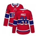 Women Adidas Montreal Canadiens #31 Carey Price Authentic Red USA Flag Fashion NHL Jersey