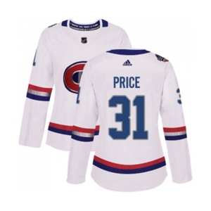 Women Adidas Montreal Canadiens #31 Carey Price Authentic White 2017 100 Classic NHL Jersey