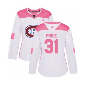 Women Adidas Montreal Canadiens #31 Carey Price Authentic White Pink Fashion NHL Jersey