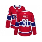 Women Adidas Montreal Canadiens #31 Carey Price Red Home Authentic Stitched NHL Jersey