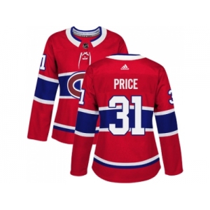 Women Adidas Montreal Canadiens #31 Carey Price Red Home Authentic Stitched NHL Jersey