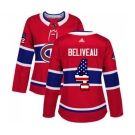 Women Adidas Montreal Canadiens #4 Jean Beliveau Authentic Red USA Flag Fashion NHL Jersey