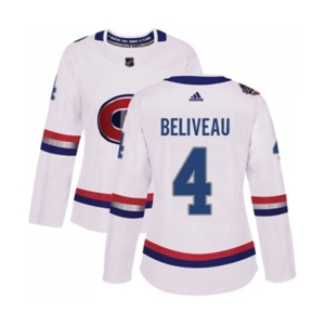 Women Adidas Montreal Canadiens #4 Jean Beliveau Authentic White 2017 100 Classic NHL Jersey