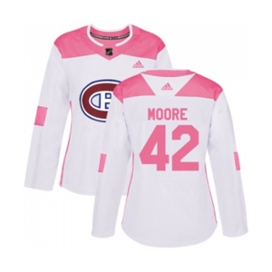 Women Adidas Montreal Canadiens #42 Dominic Moore Authentic White Pink Fashion NHL Jersey