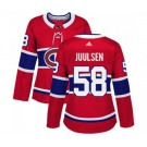 Women Adidas Montreal Canadiens #58 Noah Juulsen Authentic Red Home NHL Jersey