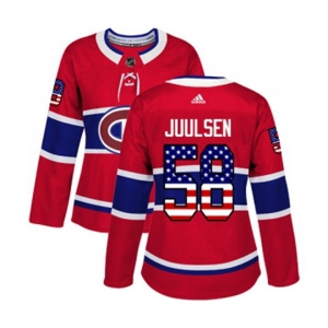 Women Adidas Montreal Canadiens #58 Noah Juulsen Authentic Red USA Flag Fashion NHL Jersey
