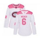 Women Adidas Montreal Canadiens #6 Shea Weber Authentic White Pink Fashion NHL Jersey