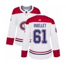 Women Adidas Montreal Canadiens #61 Xavier Ouellet Authentic White Away NHL Jersey