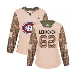 Women Adidas Montreal Canadiens #62 Artturi Lehkonen Authentic Camo Veterans Day Practice NHL Jersey