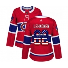 Women Adidas Montreal Canadiens #62 Artturi Lehkonen Authentic Red USA Flag Fashion NHL Jersey