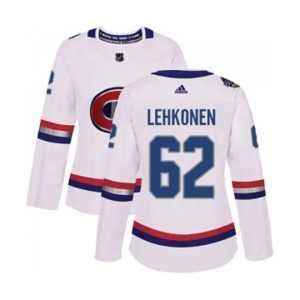 Women Adidas Montreal Canadiens #62 Artturi Lehkonen Authentic White 2017 100 Classic NHL Jersey