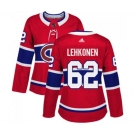 Women Adidas Montreal Canadiens #62 Artturi Lehkonen Premier Red Home NHL Jersey