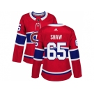 Women Adidas Montreal Canadiens #65 Andrew Shaw Red Home Authentic Stitched NHL Jersey