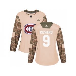 Women Adidas Montreal Canadiens #9 Maurice Richard Camo Authentic 2017 Veterans Day Stitched NHL Jersey