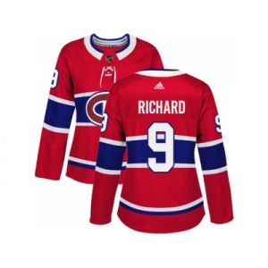 Women Adidas Montreal Canadiens #9 Maurice Richard Red Home Authentic Stitched NHL Jersey